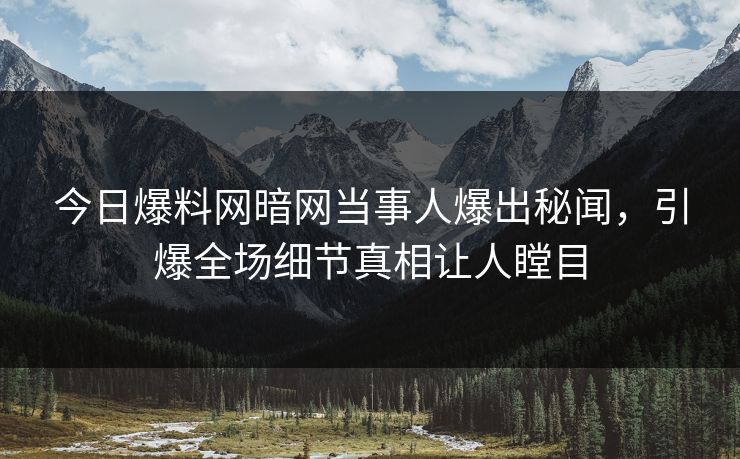 今日爆料网暗网当事人爆出秘闻，引爆全场细节真相让人瞠目