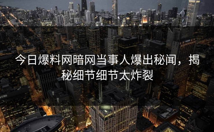 今日爆料网暗网当事人爆出秘闻，揭秘细节细节太炸裂