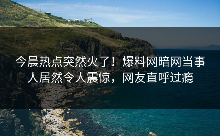 今晨热点突然火了！爆料网暗网当事人居然令人震惊，网友直呼过瘾