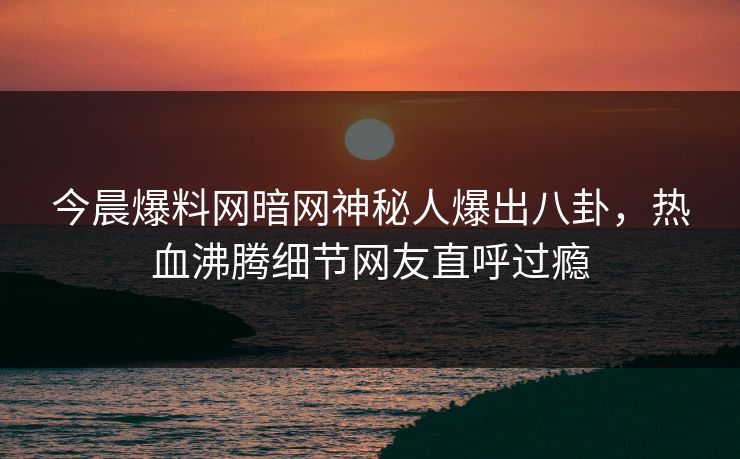 今晨爆料网暗网神秘人爆出八卦，热血沸腾细节网友直呼过瘾