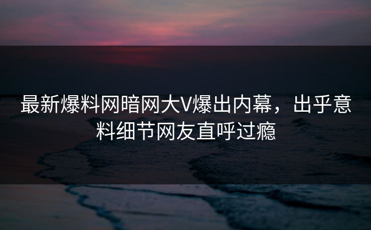 最新爆料网暗网大V爆出内幕，出乎意料细节网友直呼过瘾