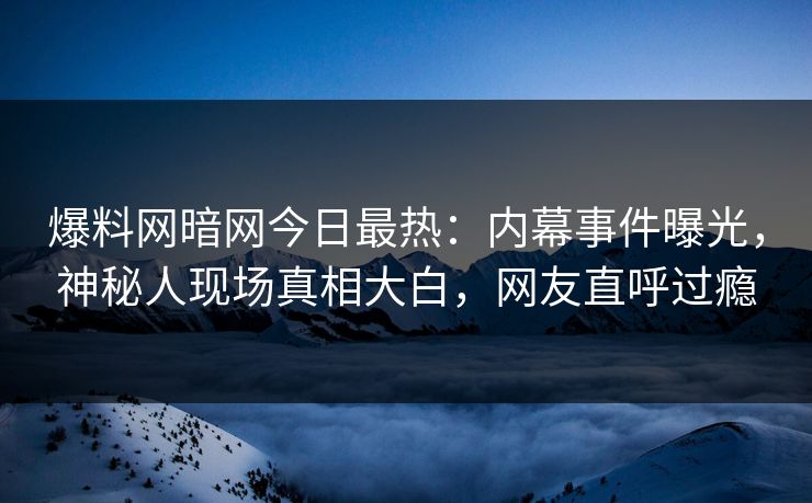 爆料网暗网今日最热：内幕事件曝光，神秘人现场真相大白，网友直呼过瘾