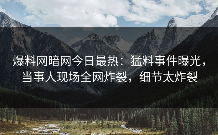 爆料网暗网今日最热：猛料事件曝光，当事人现场全网炸裂，细节太炸裂