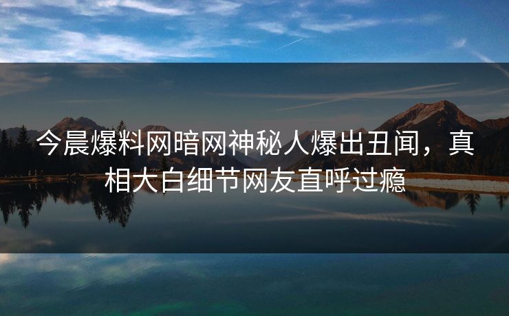 今晨爆料网暗网神秘人爆出丑闻，真相大白细节网友直呼过瘾