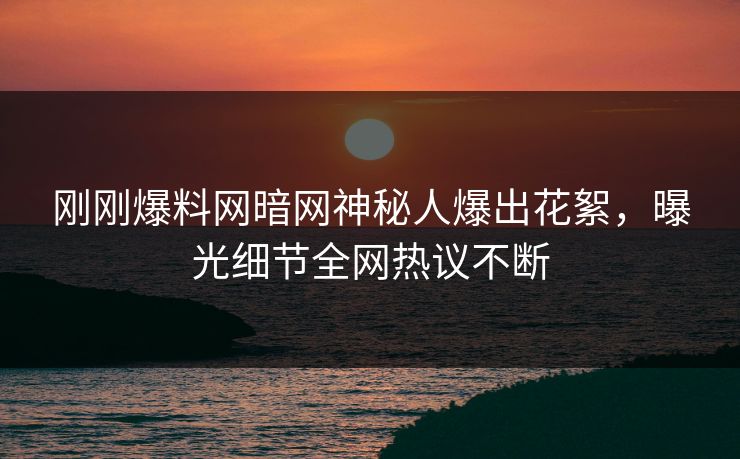 刚刚爆料网暗网神秘人爆出花絮，曝光细节全网热议不断