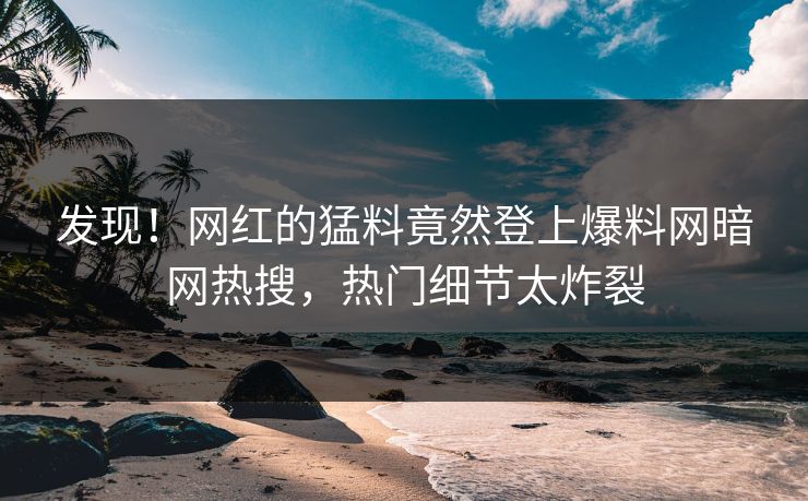 发现！网红的猛料竟然登上爆料网暗网热搜，热门细节太炸裂