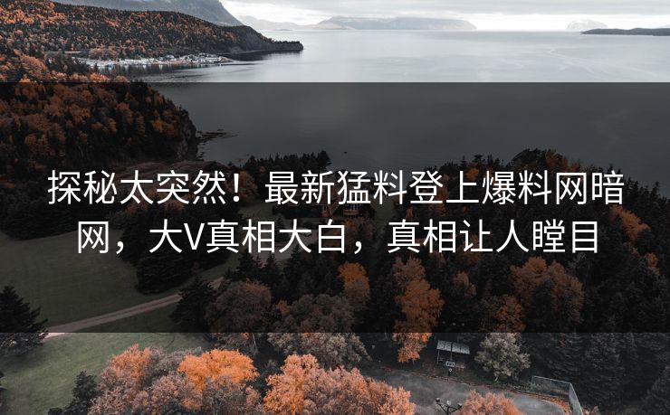 探秘太突然！最新猛料登上爆料网暗网，大V真相大白，真相让人瞠目