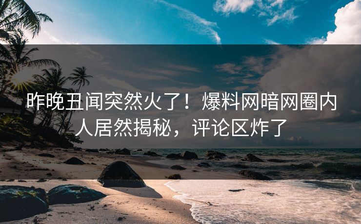 昨晚丑闻突然火了！爆料网暗网圈内人居然揭秘，评论区炸了
