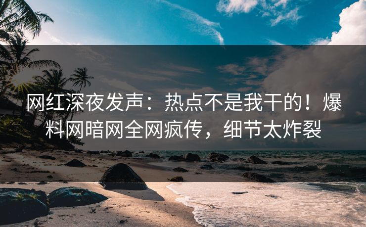 网红深夜发声：热点不是我干的！爆料网暗网全网疯传，细节太炸裂