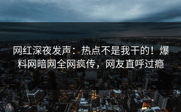 网红深夜发声：热点不是我干的！爆料网暗网全网疯传，网友直呼过瘾