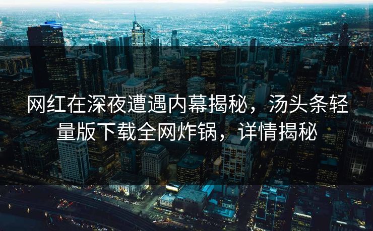 网红在深夜遭遇内幕揭秘，汤头条轻量版下载全网炸锅，详情揭秘